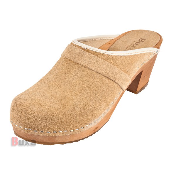 Damen-Clogs mit hohem Absatz OS1 – Beiges Wildleder