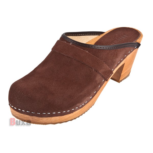 Damen-Clogs mit hohem Absatz OS1 – braunes Wildleder