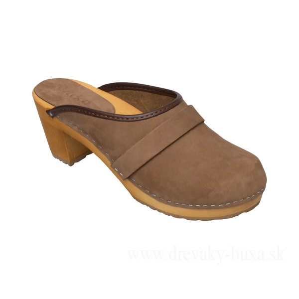 Damen-Clogs mit hohem Absatz OS1 – Helles Nubuk