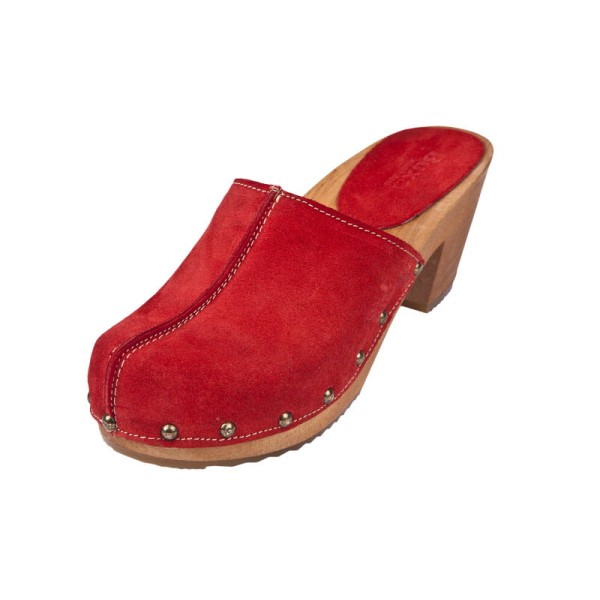 Women's High Heel Clogs OS2 - Red Suede
