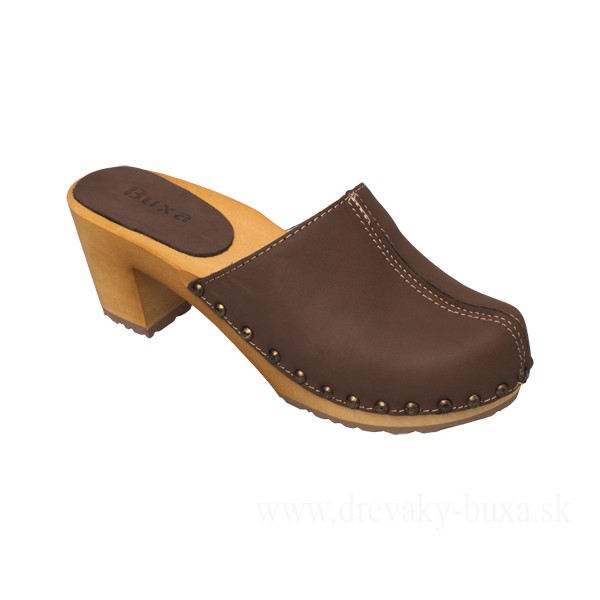 Damen-Clogs mit hohem Absatz OS2 – Braunes Nubukleder