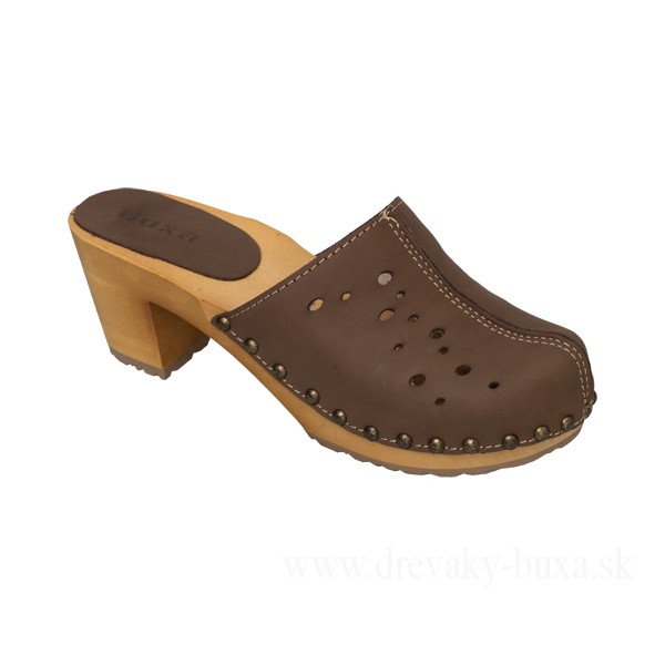 Damen-Clogs mit hohem Absatz OS2PF – braunes Nubukleder