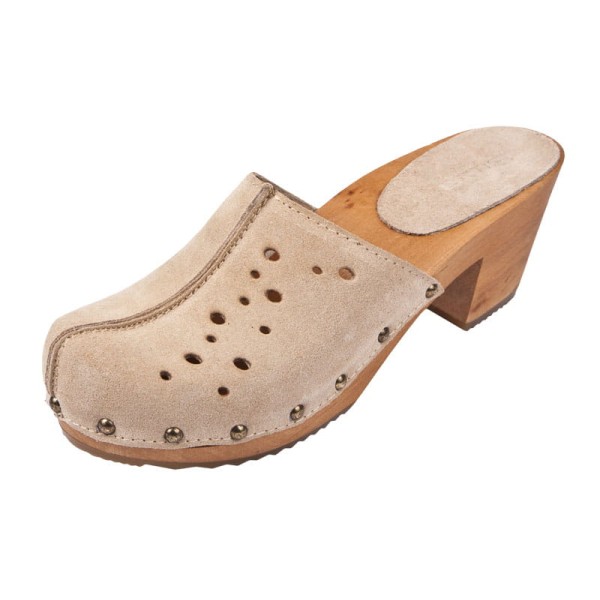 Damen-Clogs mit hohem Absatz OS2PF – Beiges Wildleder