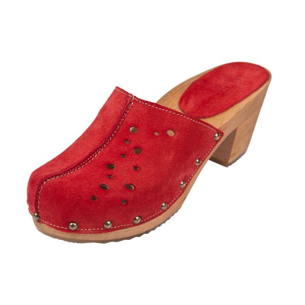 Women's High Heel Clogs OS2PF - Red Suede