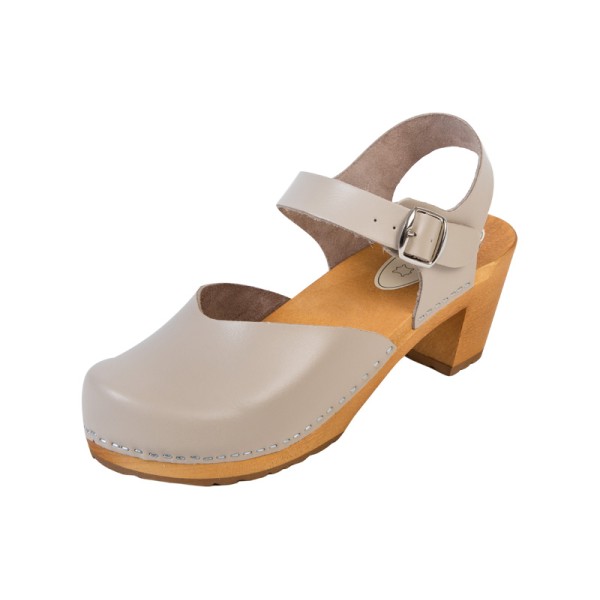 Women's High Heel Clog Sandals OS3 - Beige