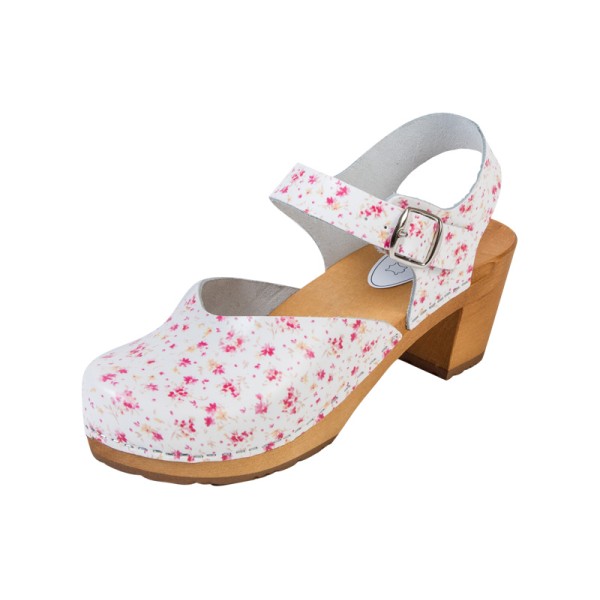 Damen-Clog-Sandalen mit hohem Absatz OS3 – Blumenmuster