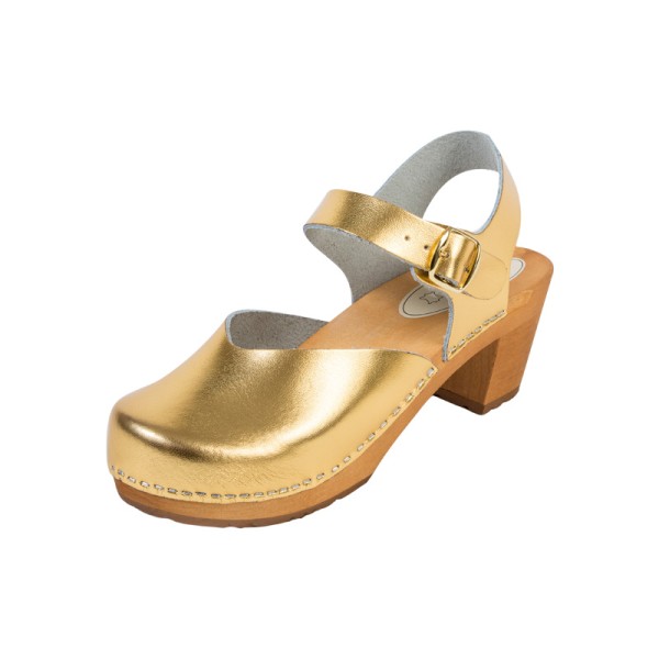 Women's High Heel Clog Sandals OS3 - Gold