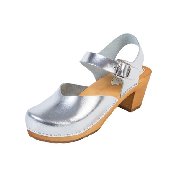 Women's OS3 High Heel Clog Sandals - Silver