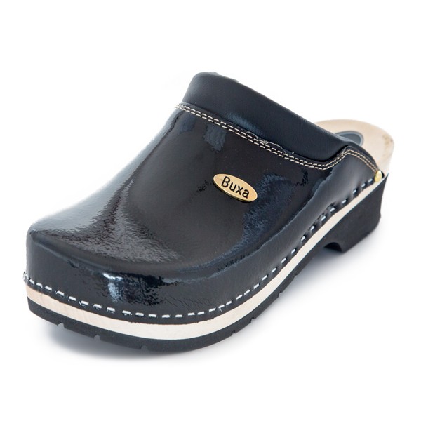 Clogs mit Gummisohle SuperKomfort FPU10 – Schwarz glänzend