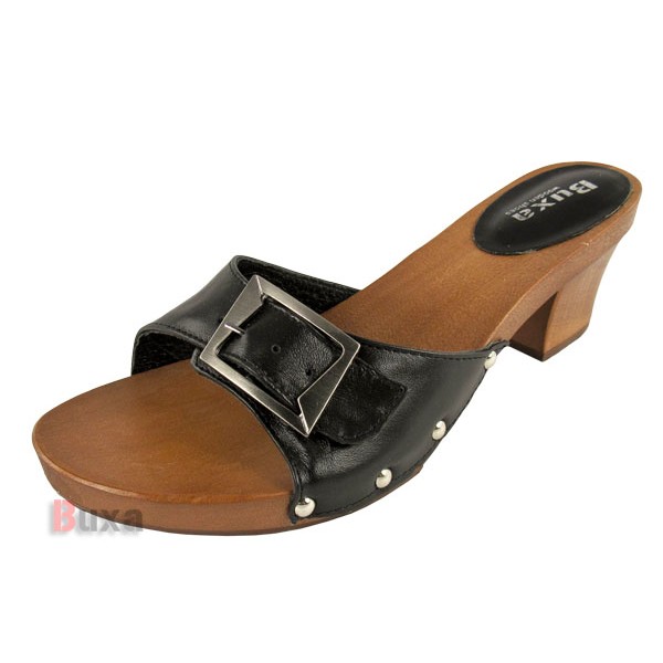 Damen-Clogs mit niedrigem Absatz KD40 – Schwarz