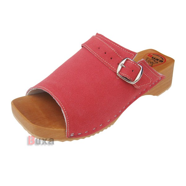 Damen-Holzhausschuhe K1 – Rotes Wildleder