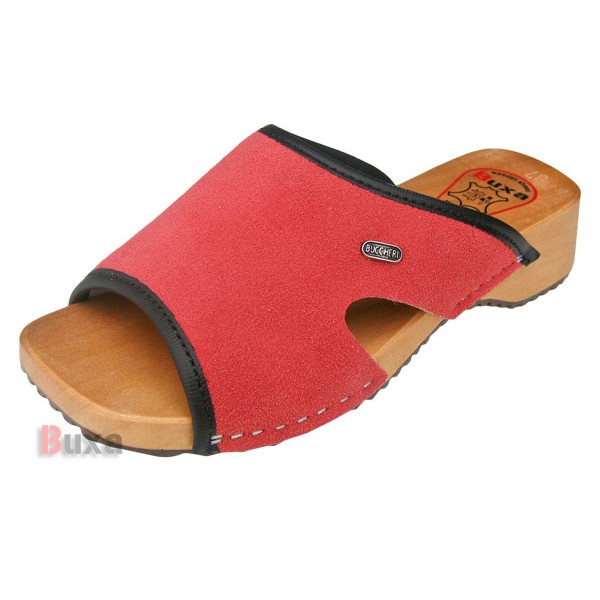 Damen-Hausschuhe aus Holz PJ – Rotes Wildleder