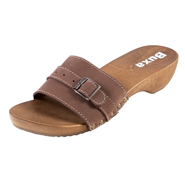 Damen Clogs Hausschuhe TE15 – Braunes Nubuk