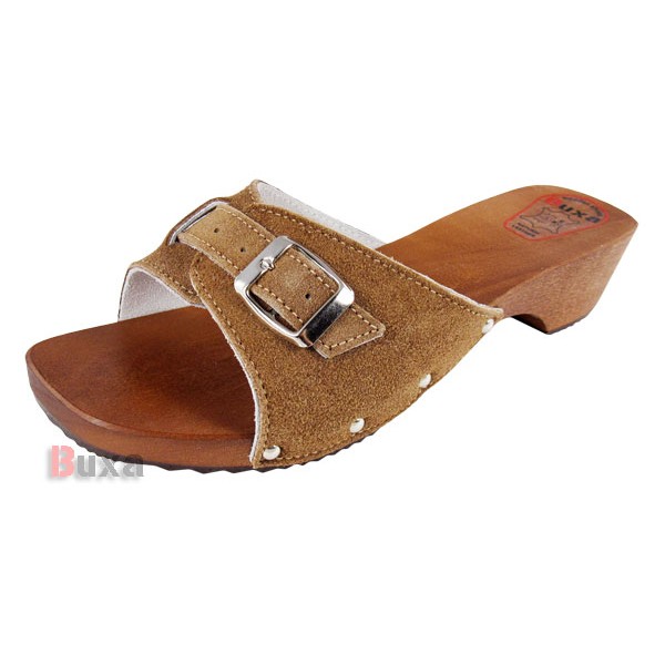 Damen Clogs Hausschuhe R70 – Braunes Wildleder