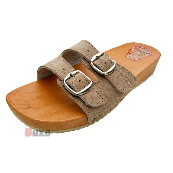 Damen Clogs Hausschuhe S1 – Beige Wildleder