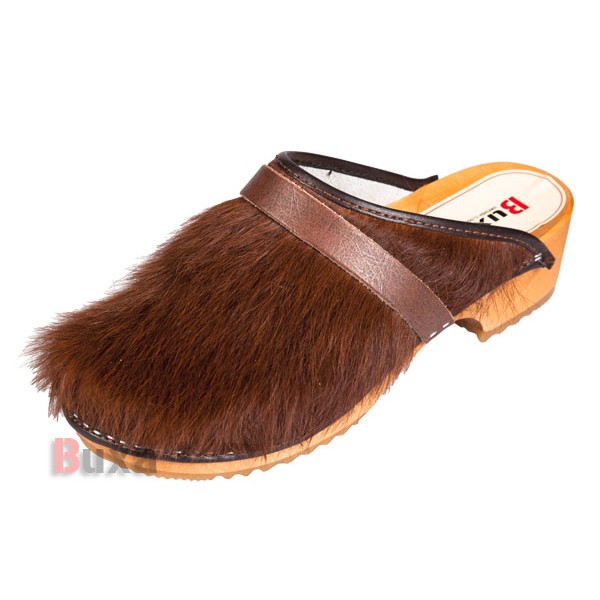 Klasik P1 Clogs - Leather With Brown Fur