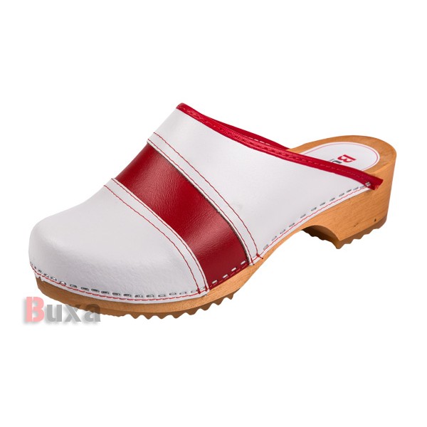 Klasik PPK Wooden Shoes - White With Red Stripe