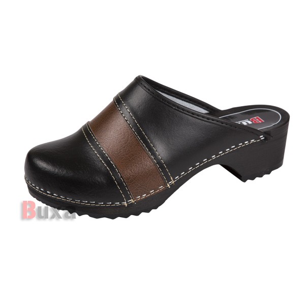 Klasik PPK Clogs - Black With Brown Stripe