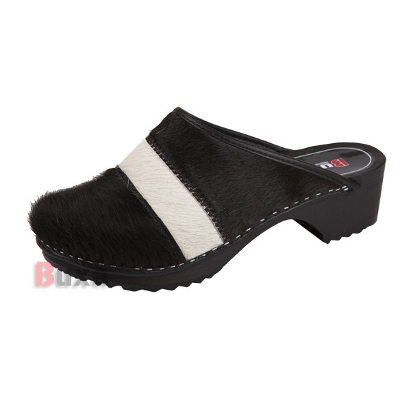 Klasik PPK Clogs - Leather With Black and White Fur