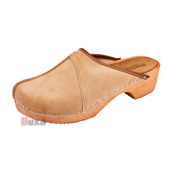 Klassische PSZ-Damen-Clogs – beiges Wildleder