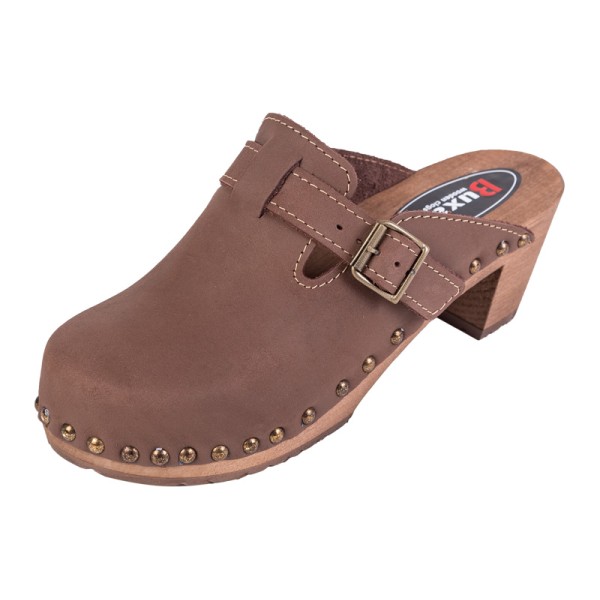 Women's High Heel Clogs OS4 - Brown Nubuck