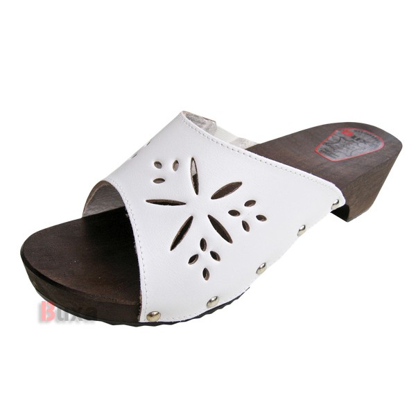 Clogs mit Gummisohle SuperKomfort FPU25 – Weiß mit rotem Streifen