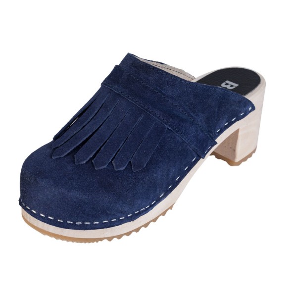 Damen-Clogs mit hohem Absatz OS51 – Blaues Wildleder