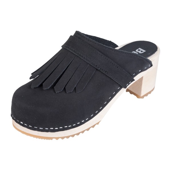 Damen-Clogs mit hohem Absatz OS51 – Schwarzes Nubukleder