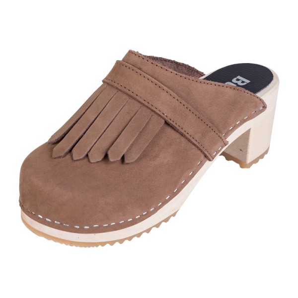 Damen-Clogs mit hohem Absatz OS51 – Braunes Nubukleder