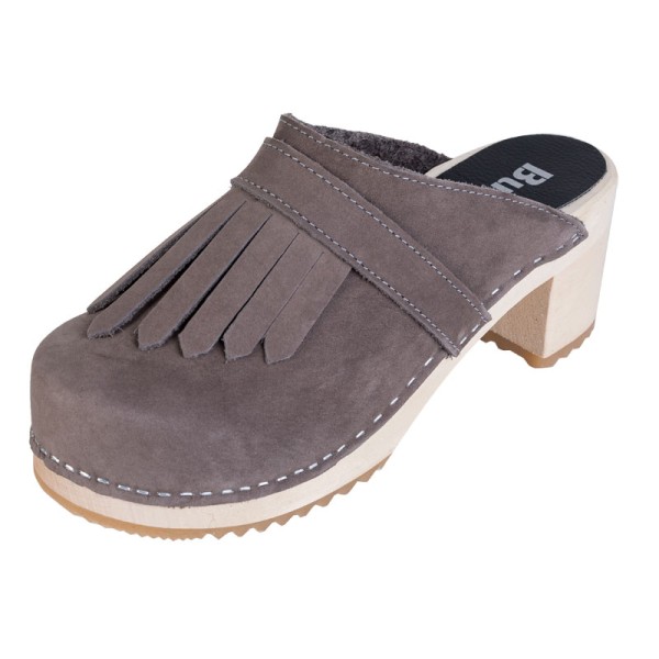 Women's High Heel Clogs OS51 - Gray Nubuck