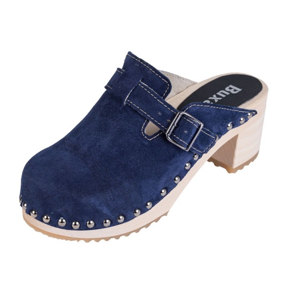 Damen-Clogs mit hohem Absatz OS52 – Blaues Wildleder