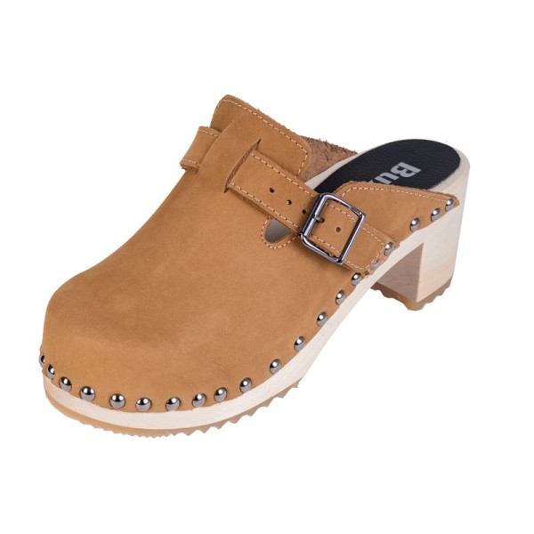 Damen-Clogs mit hohem Absatz OS52 – Honig-Nubuk