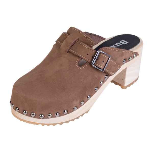 Damen-Clogs mit hohem Absatz OS52 – helles Nubuk