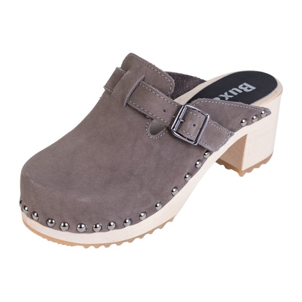 Damen-Clogs mit hohem Absatz OS52 – Graues Nubukleder