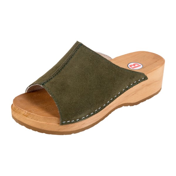 Women's Clogs On Platform PZM3 - Green Suede