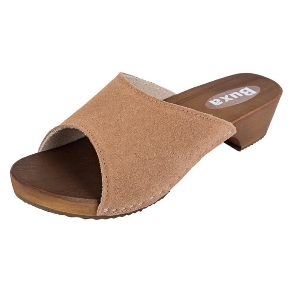 Damen Clogs Hausschuhe W40 – Beige Wildleder