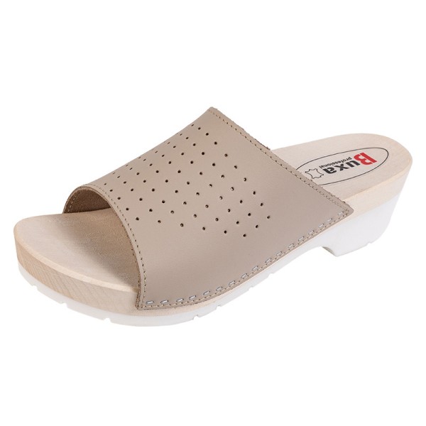 Wooden Slippers On Rubber Sole KPU4 - Beige