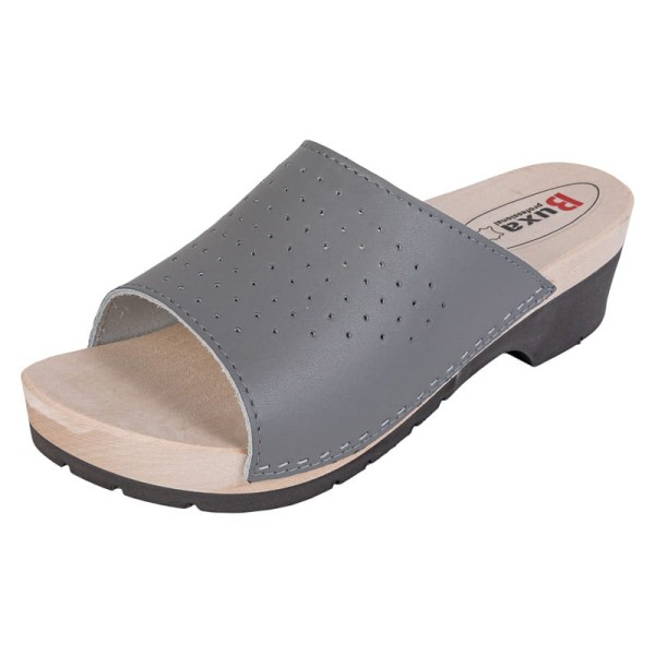 Wooden Slippers On Rubber Sole KPU4 - Grey