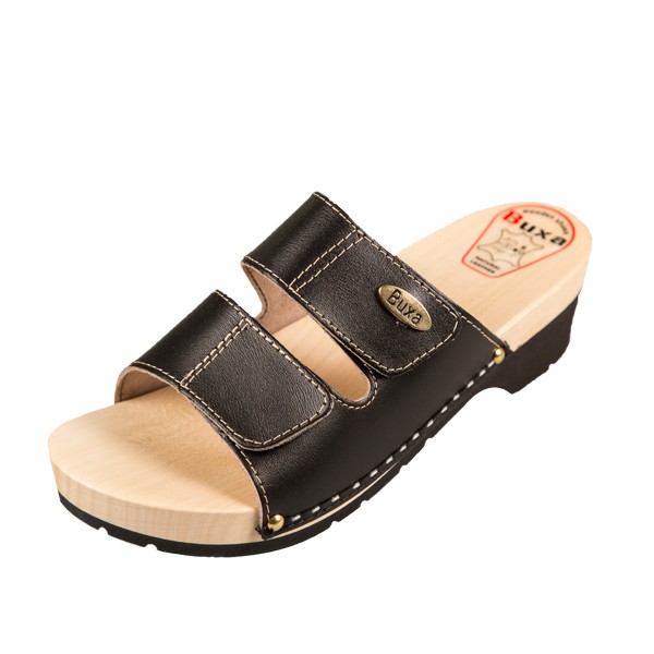 Wooden Slippers On Rubber Sole KPU1 - Black