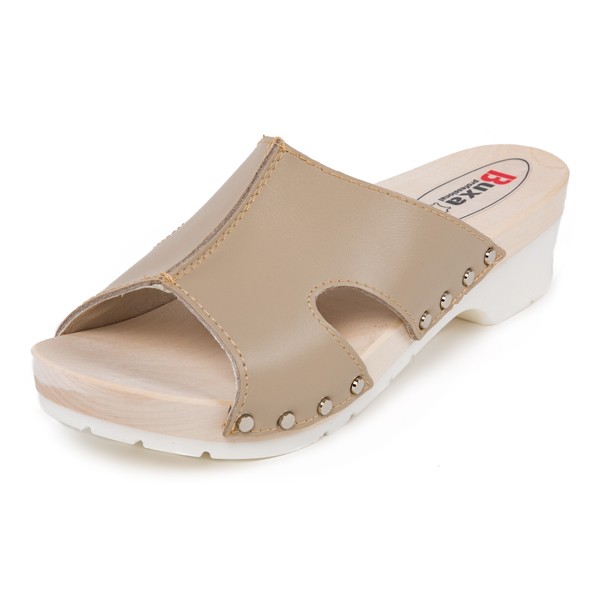 Wooden Slippers On Rubber Sole KPU2 - Beige