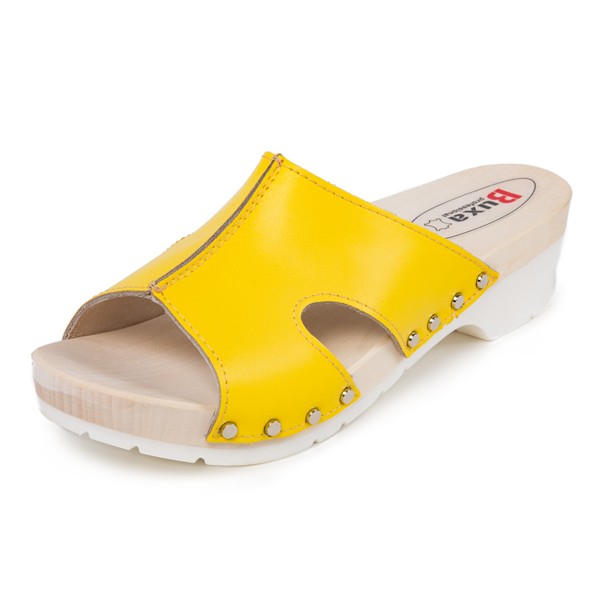 Wooden Slippers On Rubber Sole KPU2 - Yellow