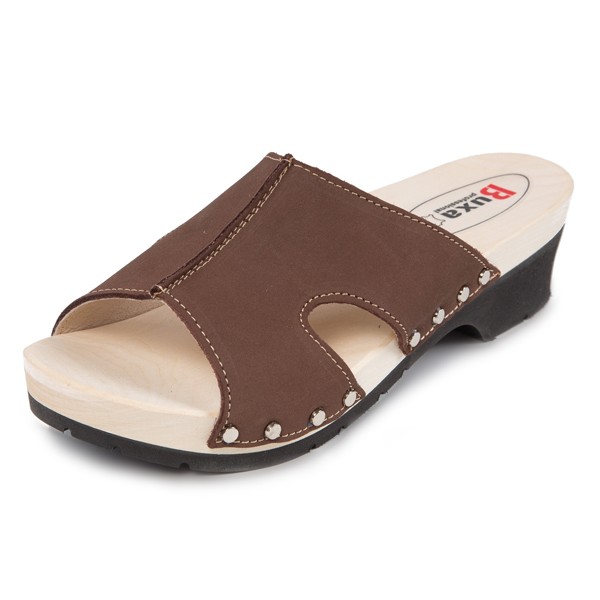 Wooden Slippers On Rubber Sole KPU2 - Brown Nubuck